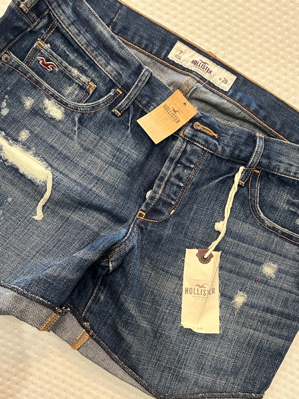 Hollister Washed Blue Distressed Denim Longer Shorts-28w